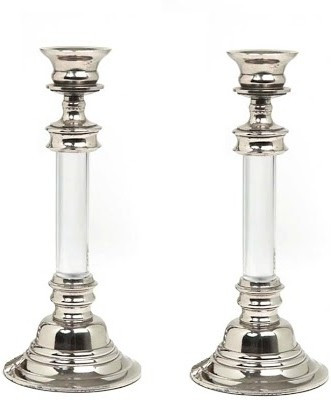 Indian Reverie Aluminium Candle Holder Set Clear, Silver, Pack of 2 Indian Reverie Aluminium Candle Holder Set Clear, Silver, Pack of 2