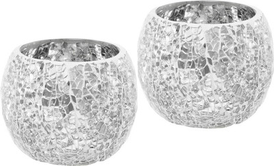 35% OFF on InspirationWorld Mosaic T-Light Earthenware, Glass 2 - Cup Tealight Holder Set Silver, Pack of 1