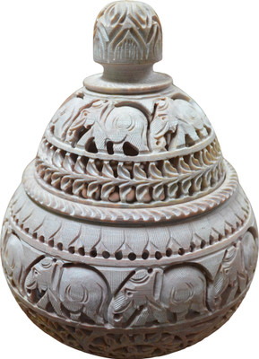 63% OFF on Artist Haat Natural Soapstone Hand carved Elephant Design2 Jar Stoneware 1 - Cup Tealight Holder Beige, Pack of 1