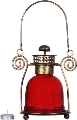 Skycandle Antique Finish Glass, Iron 1 - Cup Tealight Holder Red, Pack of 2