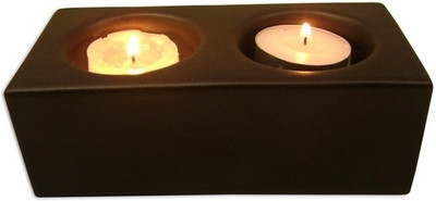 30% OFF on The Bombay Store Twin Square Candle Stand 012 Ceramic 2 - Cup Tealight Holder Black, Pack of 1