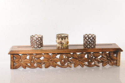 20% OFF on Saaga Wooden 3 - Cup Candle Holder Brown, Pack of 1