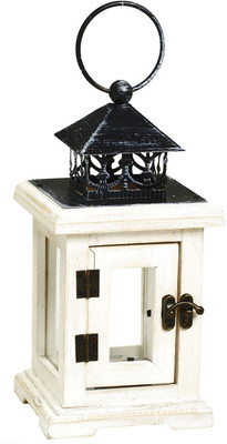 45% OFF on Aapno Rajasthan Square Mini Lantern with Hinge Door And Glass Panes Wooden Tealight Holder White, Pack of 1