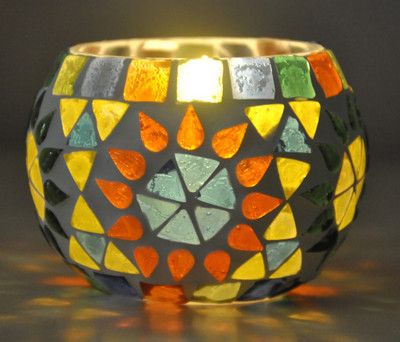 Lal Haveli Decorative Mosaic Night Lamp House Warming Gift Tea Light Stand Glass Candle Holder (Multicolor, Pack Of 1)