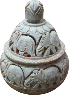 56% OFF on Artist Haat Natural Soapstone Hand carved Elephant Design1 Jar Stoneware 1 - Cup Tealight Holder Beige, Pack of 1