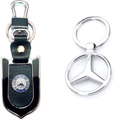 City Choice Mercedes Leather Metal Hook Combo Locking Key Chain (Chrome , Black & Blue)