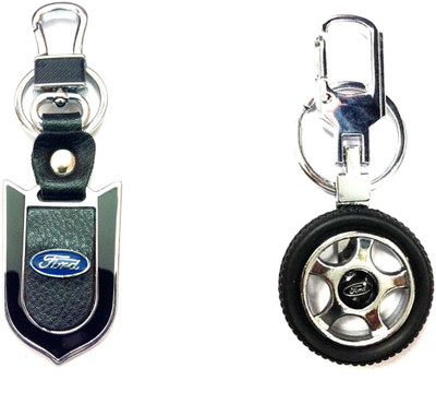City Choice Wheel & Leather-Metal Locking Key Chain (Black , Blue & Chrome)
