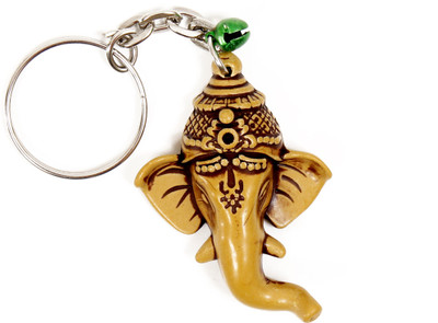 Lehar Toys Pvc Wooden Finish Face Of Ganesha Key Chain Locking (Brown)