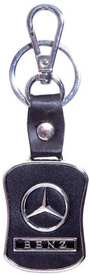 City Choice Mercedes Leather & Metal Locking Key Chain (Black & Chrome)