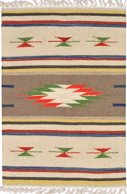 15% OFF on Exotic India Beige, Brown Wool Dhurrie