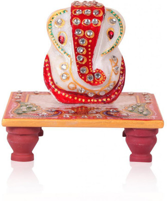 43% OFF on Rajwada Arts Ganesh Ji On Square With Peacock Design Marble, Stoneware Pooja Chowki Multicolor, Pack of 2