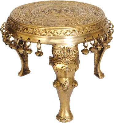 15% OFF on Exotic India with ghungroos Brass All Purpose Chowki Yellow, Pack of 1