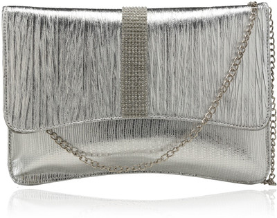 Dernier Cri 1286 Women Casual, Party, Wedding Silver PU Clutch