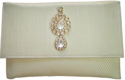 Bhamini Jute Kundan Women Casual White Jute Clutch