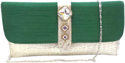 Bhamini Mosaic Pattern with 3 Stone Brooch Women Party Green Synthetic Leather Clutch