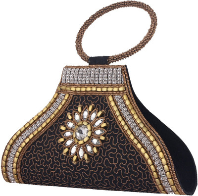 10% OFF on Mela Beaded Ethnic Bangle Handle Women Festive, Party, Wedding Black Polyester Clutch