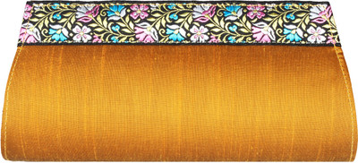 60% OFF on Glitters Silk Plain with Floral Lace Border Women Party Gold Silk Clutch