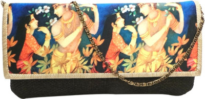 Bhamini Jute With Digital Print On Flap With Gold Brocade Border Women Party Brown Jute Clutch