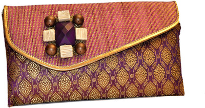 Women Trendz Golden Printed Women Casual Purple Silk Clutch Women Trendz Golden Printed Women Casual Purple Silk Clutch