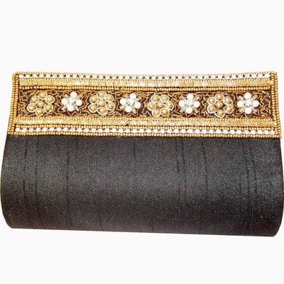 55% OFF on Moksh A179BK150 Women Casual, Party Black Silk Clutch