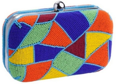 Uptown Laila Jigsaw Beaded Box Bag Women Party Multicolor Fabric Clutch