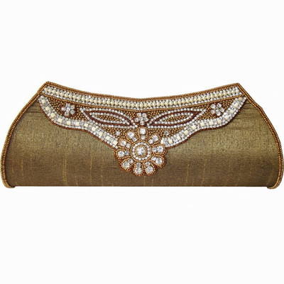 55% OFF on Moksh A157AN340 Women Casual, Party Gold Silk Clutch