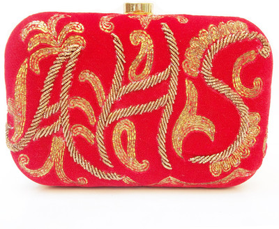 35% OFF on Harshi Embroidered box Women Festive, Party, Wedding Red Velvet Clutch