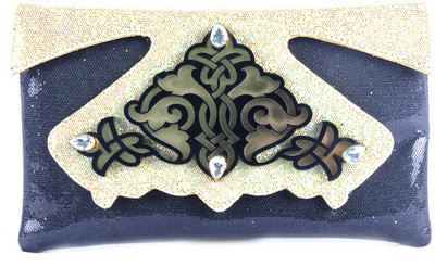 66% OFF on Saisha Women Casual Gold, Black Metal Clutch