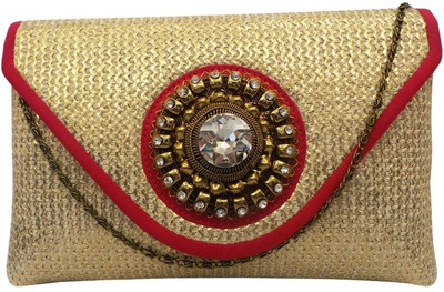Bhamini Diamond Floral Brooch Women Party Gold Jute Clutch Bhamini Diamond Floral Brooch Women Party Gold Jute Clutch