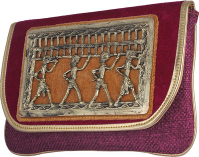 20% OFF on Mela Bastar Motif Jute Finish Women Festive, Party, Wedding Pink Velvet, Straw fabric Clutch