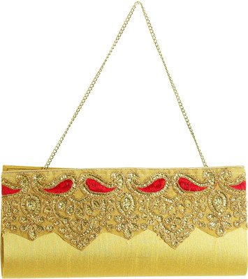 78% OFF on Flamboyance Zari Work Women Wedding, Festive Gold Silk Clutch