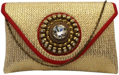 Bhamini Diamond Floral Brooch Women Party Gold Jute Clutch Bhamini Diamond Floral Brooch Women Party Gold Jute Clutch