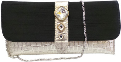 Bhamini Mosaic Pattern with 3 Stone Brooch Women Party Black Synthetic Leather Clutch