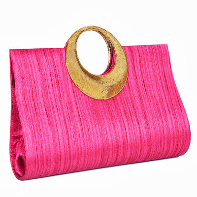 Sling Women Casual Gold, Pink Fabric, Metal Clutch Sling Women Casual Gold, Pink Fabric, Metal Clutch