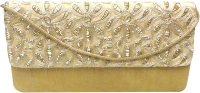 Bhamini Raw Silk Box with Golden Floral Thread Work Women Party Gold Silk Clutch Bhamini Raw Silk Box with Golden Floral Thread Work Women Party Gold Silk Clutch