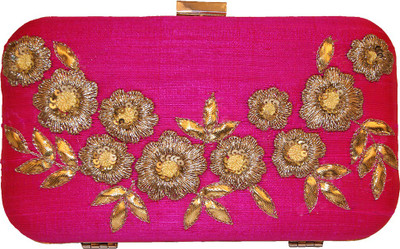 Ruhmet Floral Curve Pink Women Party, Wedding, Festive Pink Raw Silk Clutch Ruhmet Floral Curve Pink Women Party, Wedding, Festive Pink Raw Silk Clutch