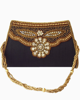 55% OFF on Moksh A956BK200 Women Casual, Party Black Dupion Silk Clutch