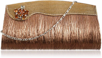Dernier Cri 1295 Women Casual, Party, Wedding Brown, Gold PU Clutch