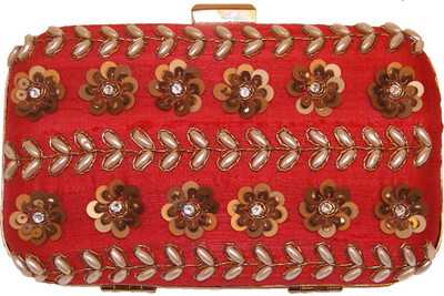 Ruhmet Linear Floral Bag Red Women Party, Wedding, Festive Red Raw Silk Clutch Ruhmet Linear Floral Bag Red Women Party, Wedding, Festive Red Raw Silk Clutch