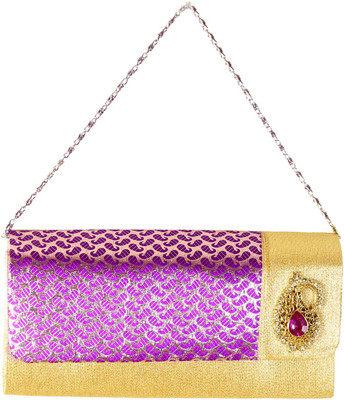 70% OFF on Flamboyance Diamond Brooch Box Women Wedding, Festive Gold, Purple Silk Clutch