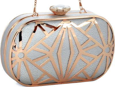 65% OFF on Abrazo Frame Girls, Women Casual Silver PU Clutch