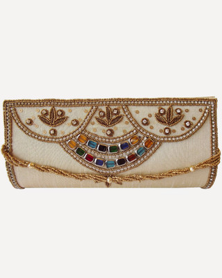 55% OFF on Moksh A907GO310 Women Casual, Party Gold Dupion Silk Clutch