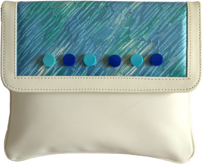 55% OFF on Demure DM 05 Hand Painted Women Casual Blue, Silver, White Canvas, PU Clutch