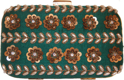 Ruhmet Linear Floral Bag Green Women Party, Wedding, Festive Green Raw Silk Clutch Ruhmet Linear Floral Bag Green Women Party, Wedding, Festive Green Raw Silk Clutch