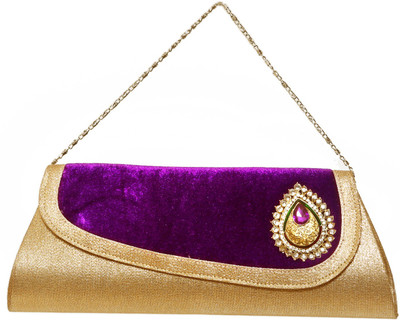 68% OFF on Flamboyance Diamond Brooch Women Wedding, Festive Gold, Purple Silk, Velvet Clutch