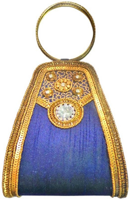 Bhamini Double Bangle Raw Silk Women Party Blue Silk Clutch Bhamini Double Bangle Raw Silk Women Party Blue Silk Clutch