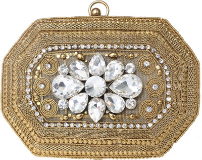 37% OFF on Super Drool Beads and RhineStone Studded Women Party Gold Metal Clutch