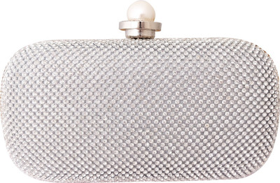 25% OFF on Super Drool Shimmering Crystals With Pearl Studded Clasp Women Formal Silver Metal Clutch