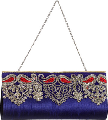 78% OFF on Flamboyance Zari Work Women Wedding, Festive Blue Silk Clutch