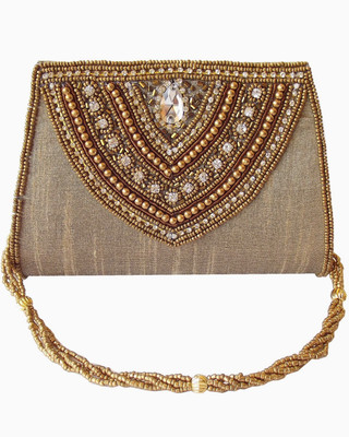 55% OFF on Moksh A923AN210 Women Casual, Party Gold Dupion Silk Clutch